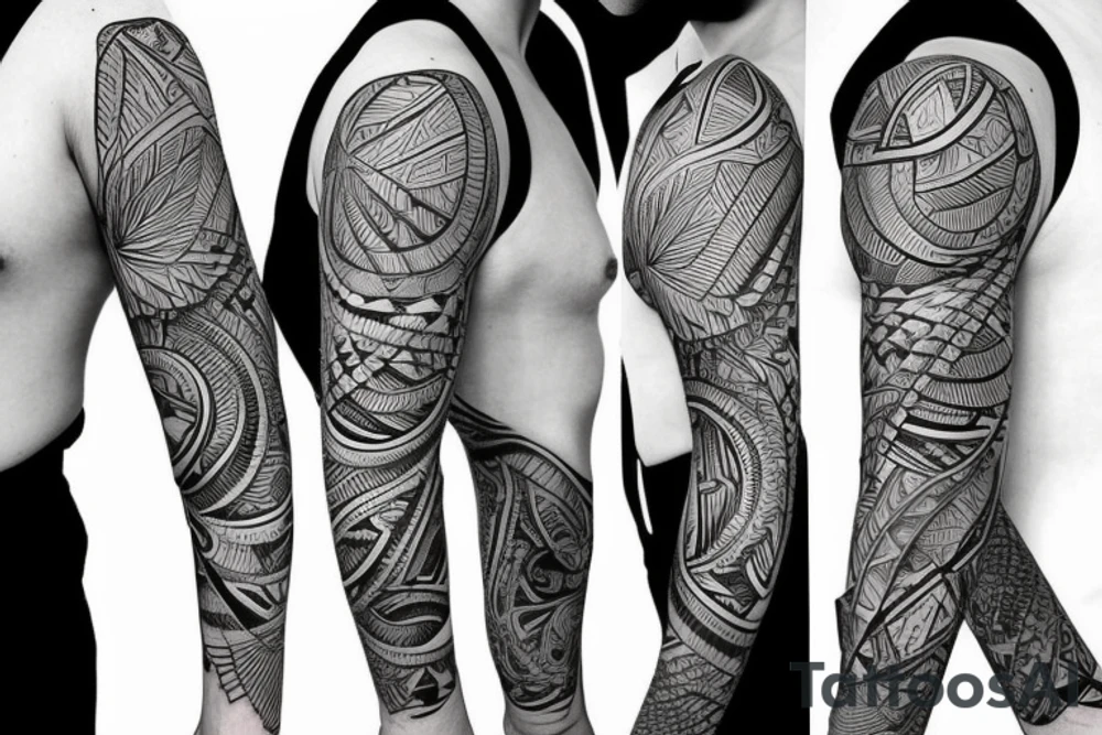 nature, sleeve, geometric tattoo idea
