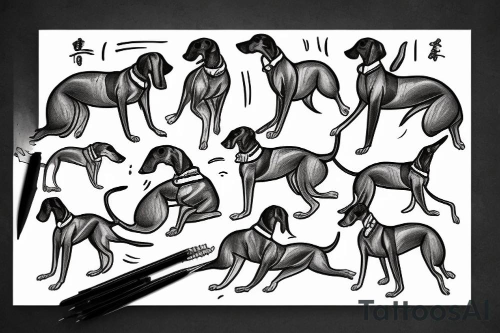 Goofy greyhound named storm tattoo idea