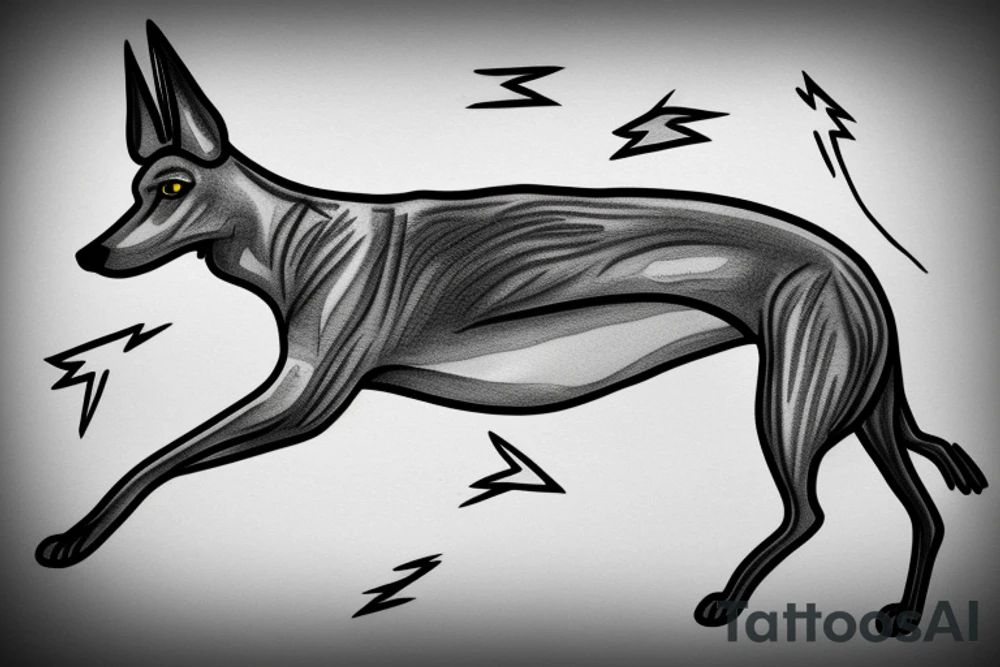 greyhound with a lightning bolt laying on top of a storm cloud tattoo idea