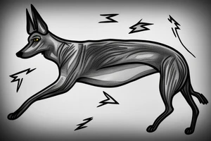 greyhound with a lightning bolt laying on top of a storm cloud tattoo idea