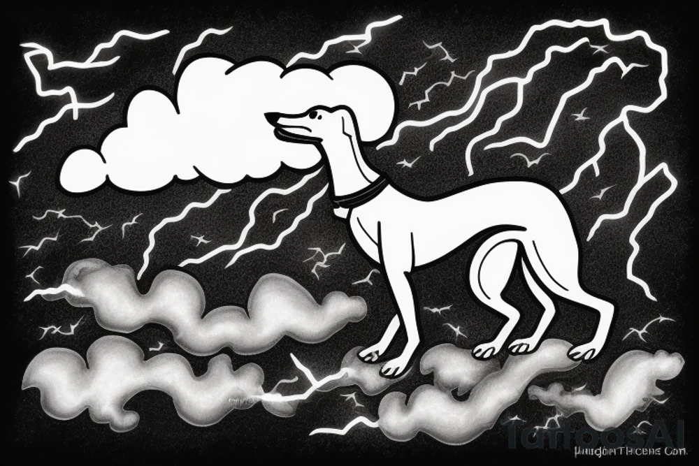 greyhound with a lightning bolt laying on top of a storm cloud tattoo idea