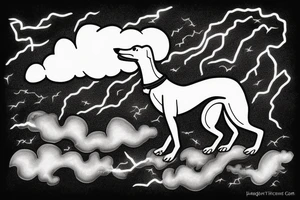 greyhound with a lightning bolt laying on top of a storm cloud tattoo idea