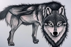 A lone grey wolf full body that is starving tattoo idea