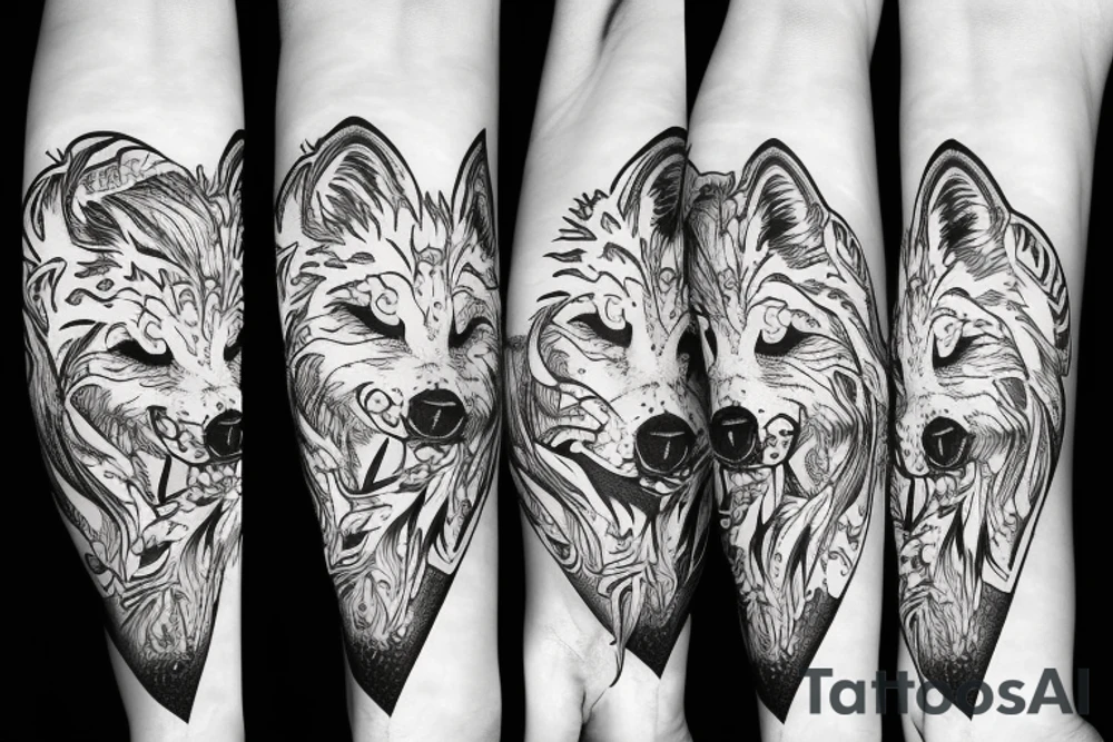 A lone grey wolf full body that is starving tattoo idea