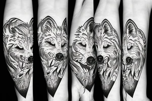 A lone grey wolf full body that is starving tattoo idea