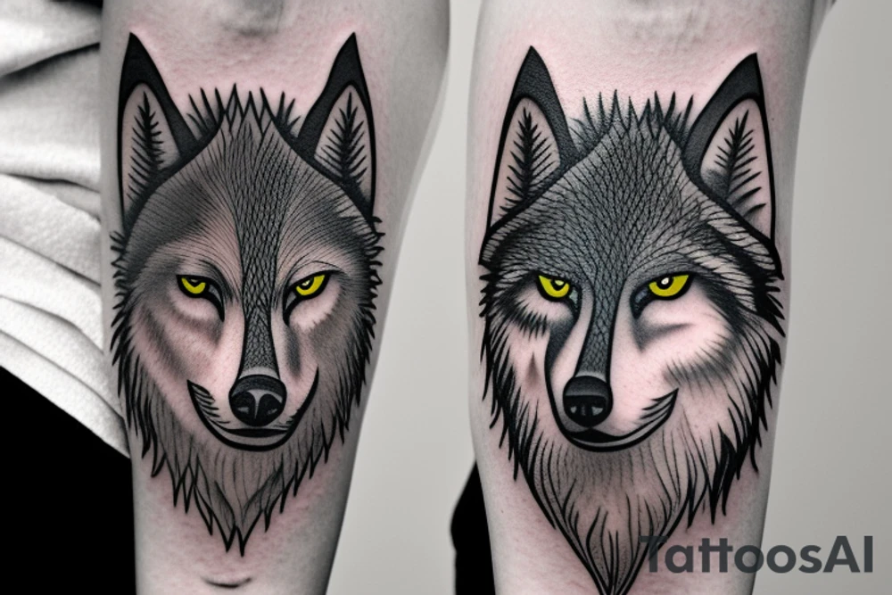 A lone grey wolf full body that is starving tattoo idea