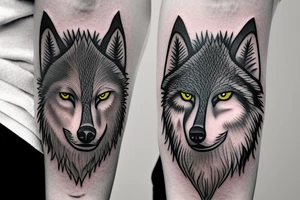 A lone grey wolf full body that is starving tattoo idea