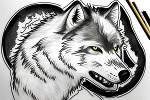 A lone grey wolf full body that is starving tattoo idea