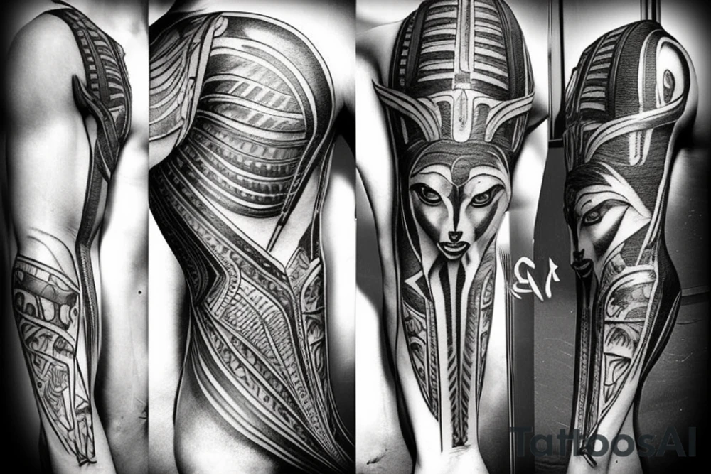 Egyptian Anubis warrior, mechanical body tattoo idea
