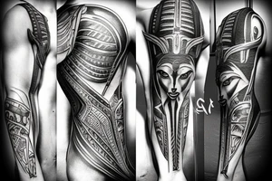 Egyptian Anubis warrior, mechanical body tattoo idea