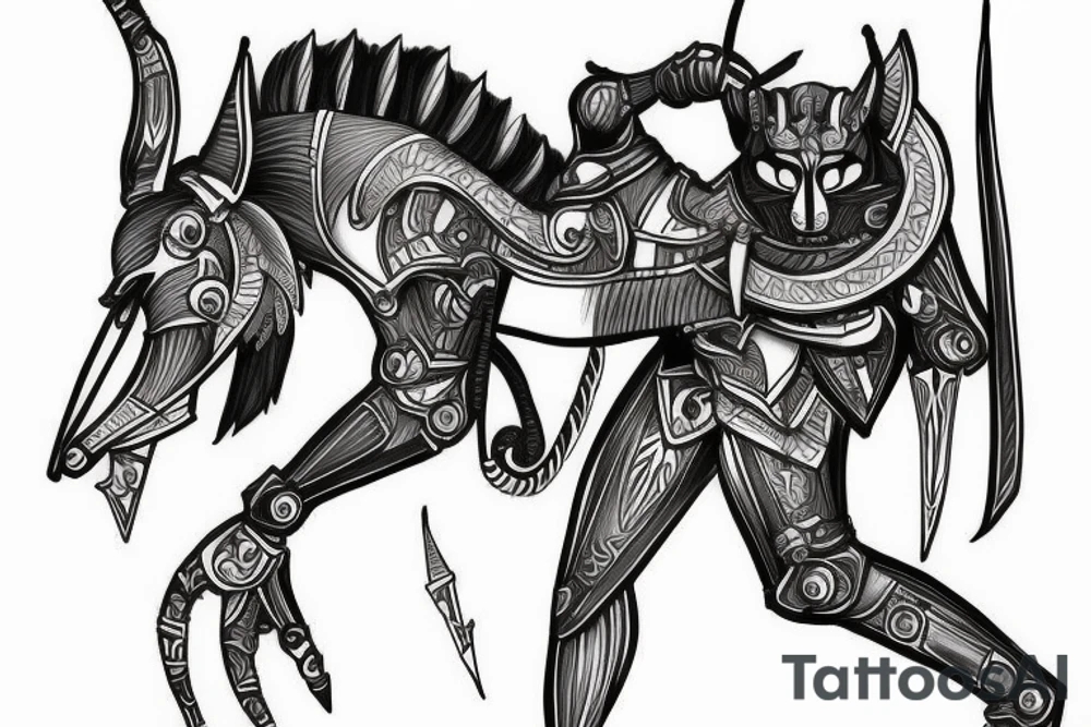 Anubis warrior, mechanical body tattoo idea
