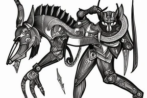 Anubis warrior, mechanical body tattoo idea