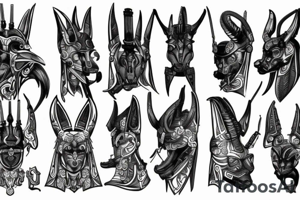 Anubis warrior, mechanical body tattoo idea