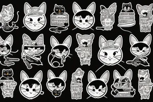 black cat with a funny hat and a sweater eating mice who are eating cheese tattoo idea
