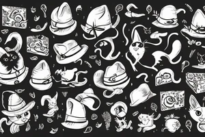 black cat with a funny hat and a sweater eating mice who are eating cheese tattoo idea