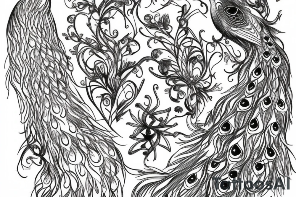 peacock for men on thigh tattoo idea