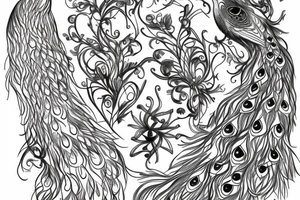 peacock for men on thigh tattoo idea