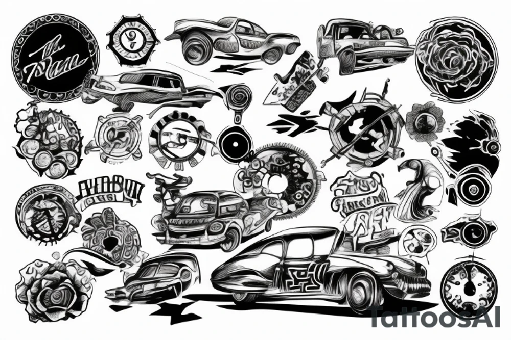 Sunset and a roundabout with car driving tattoo idea