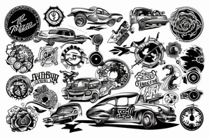 Sunset and a roundabout with car driving tattoo idea