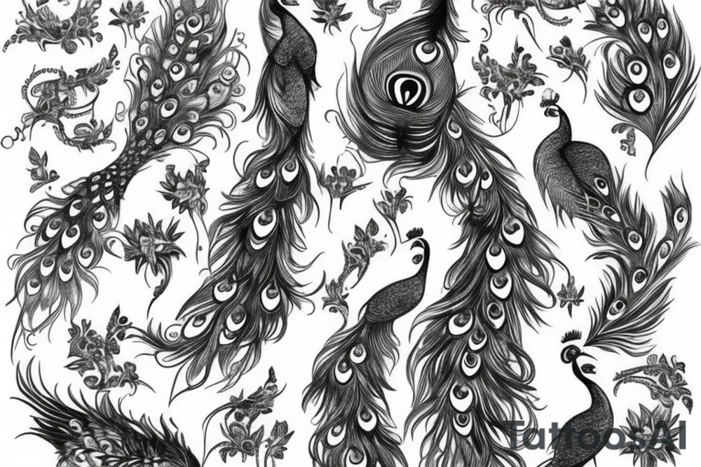 peacock for men on the thigh tattoo idea