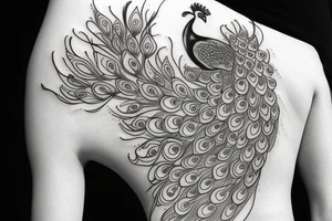 peacock for men on the thigh tattoo idea