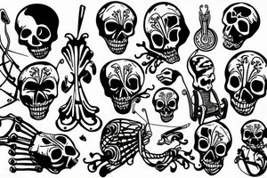 Skeleton sitting on a rocking chair andknitting something tattoo idea