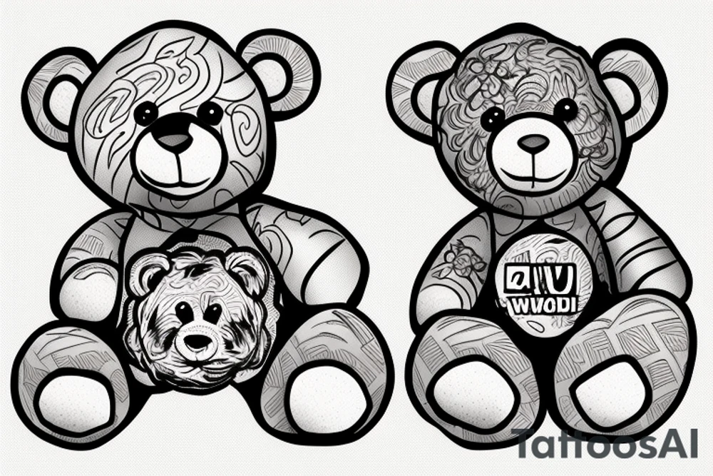 Teddy bear written "Wavhudi 08.01.21." tattoo idea