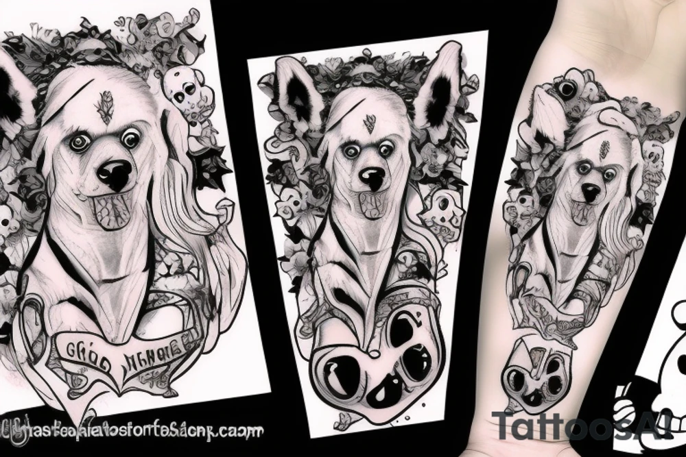 A dog dressed as a ghost for halloween tattoo idea