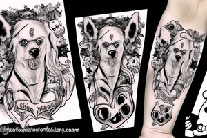 A dog dressed as a ghost for halloween tattoo idea