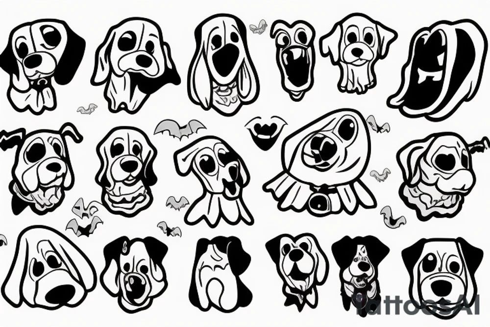 A dog dressed as a ghost for halloween tattoo idea