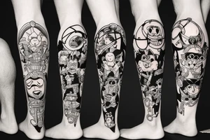 Full leg tattoo of classic Cartoon Network characters tattoo idea