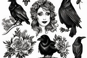 Victorian portrait of a dressed up raven tattoo idea