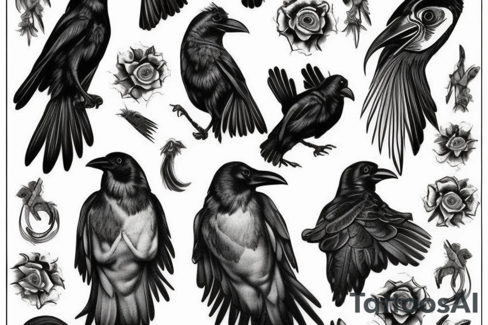 Victorian portrait of a dressed up raven tattoo idea