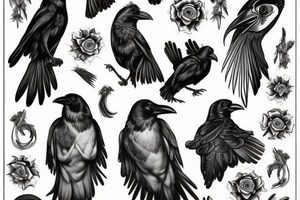 Victorian portrait of a dressed up raven tattoo idea