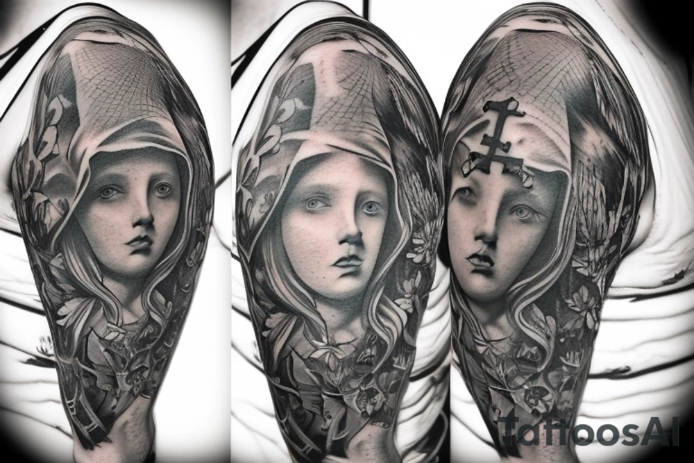 Realism tattoo for the shoulder. Renaissance, Dark, Christianity, Religion. tattoo idea