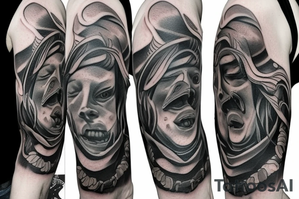 Realism tattoo for the shoulder. Renaissance, Dark, Religion, Evil. tattoo idea