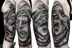Realism tattoo for the shoulder. Renaissance, Dark, Religion, Evil. tattoo idea
