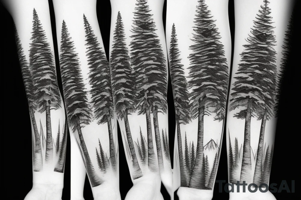 Pine trees bears rivers winter tattoo idea