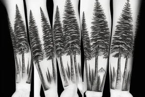 Pine trees bears rivers winter tattoo idea