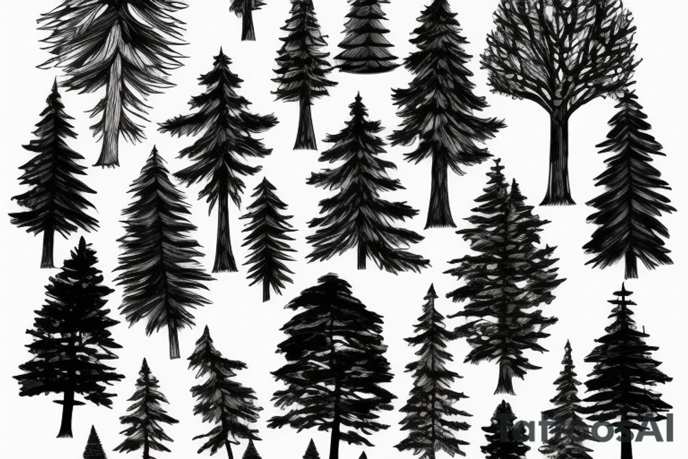 Pine trees bears rivers winter tattoo idea