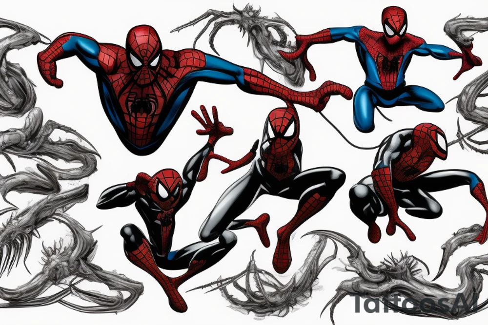 Spider-Man fighting venom tattoo idea