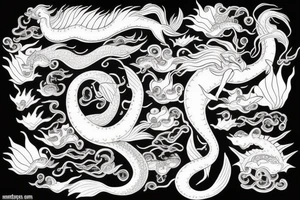 A mermaid but with the tail of a water dragon with Japanese elements tattoo idea