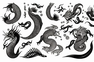A mermaid but with the tail of a water dragon with Japanese elements tattoo idea
