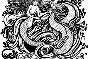 A mermaid but with the tail of a water dragon with Japanese elements tattoo idea