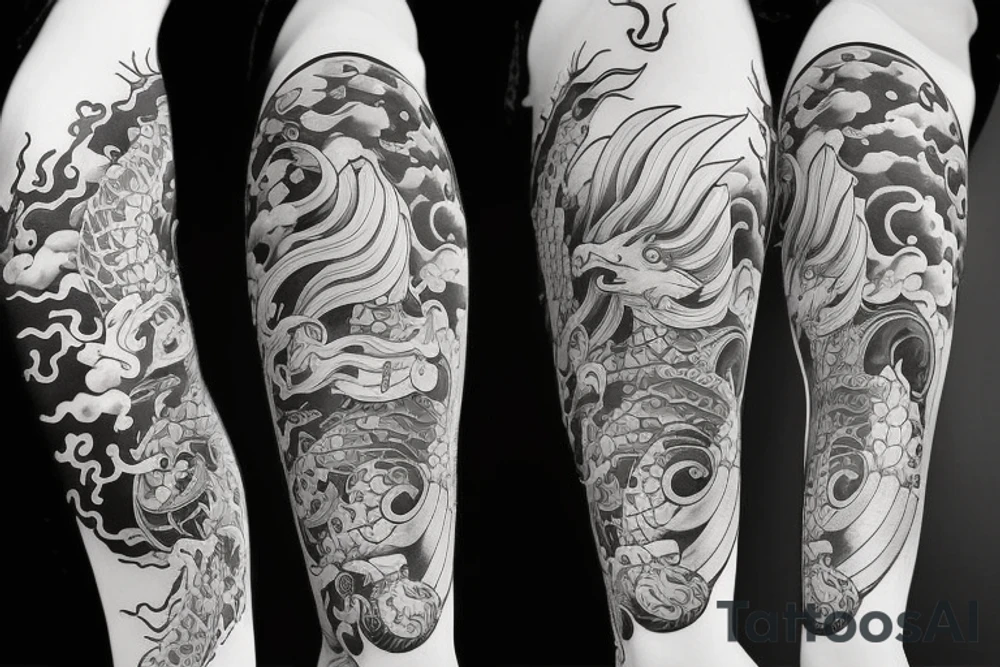 A mermaid but with the tail of a water dragon with Japanese elements tattoo idea