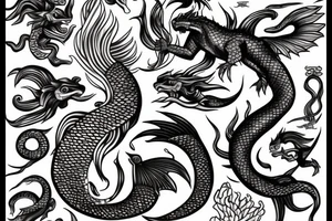 A mermaid but with the tail of a water dragon with Japanese elements tattoo idea