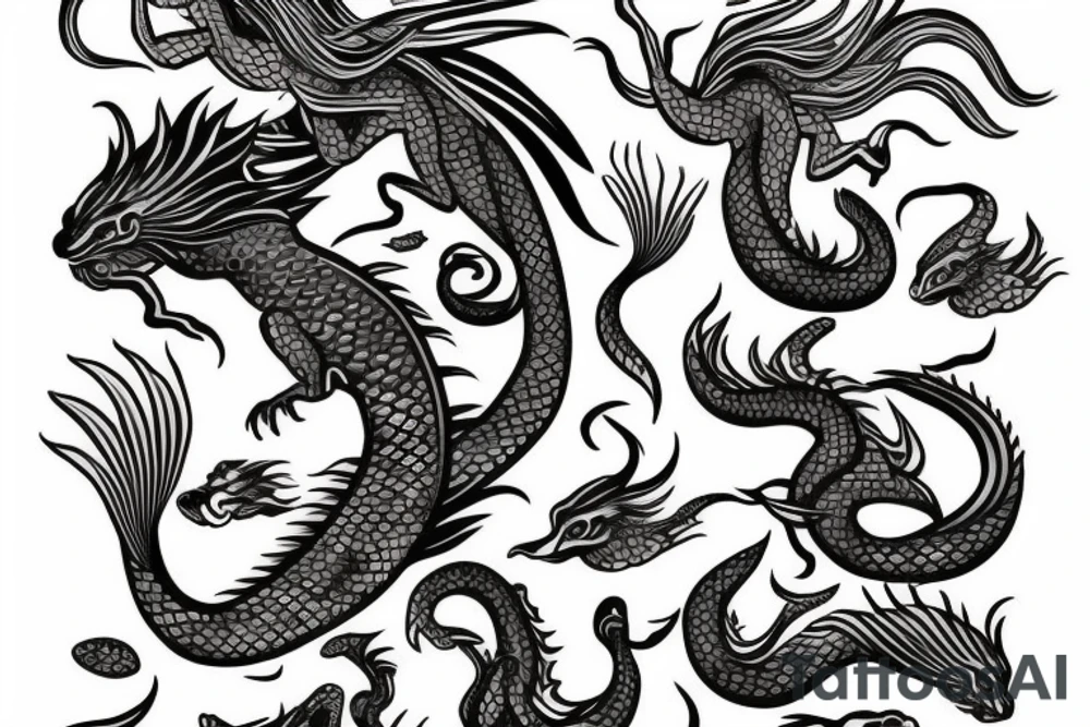 A mermaid but with the tail of a water dragon with Japanese elements tattoo idea