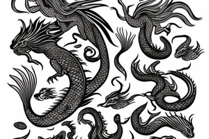 A mermaid but with the tail of a water dragon with Japanese elements tattoo idea