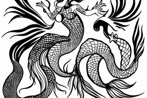A mermaid but with the tail of a water dragon minimalist for women tattoo idea