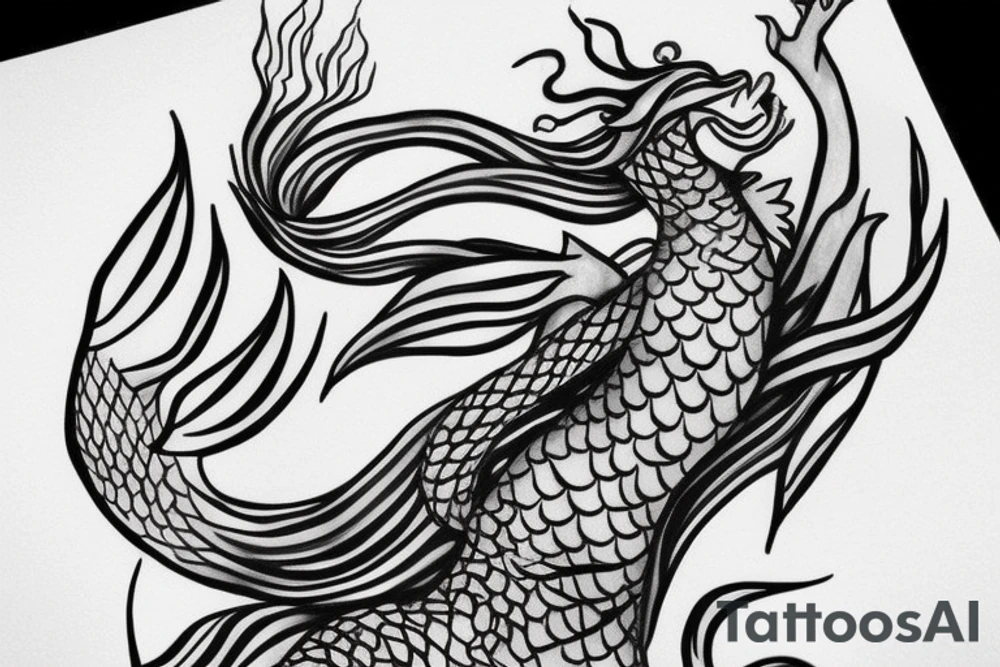 A mermaid but with the tail of a water dragon minimalist for women tattoo idea